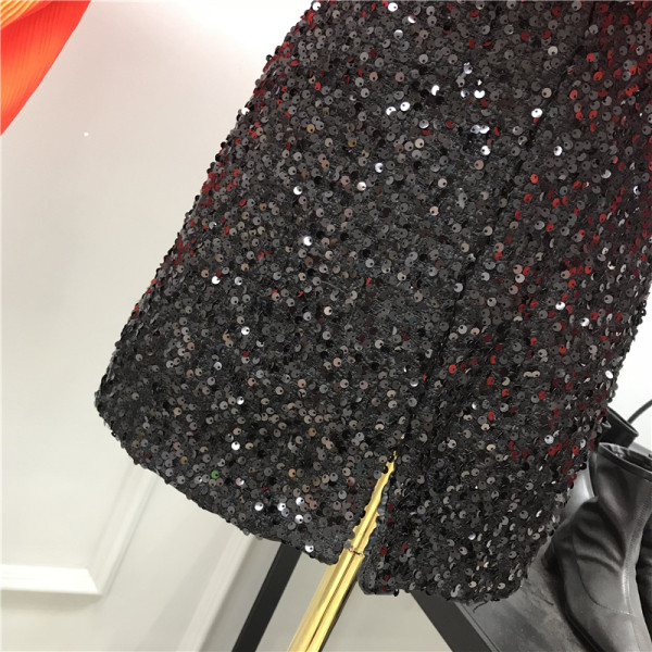 Модерна дамска лъскава пола с висока талия и пайети