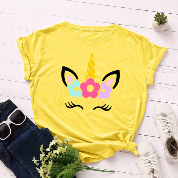 Γυναικεία T-shirt με έγχρωμη εφαρμογή και στρογγυλό ντεκολτέ σε κίτρινο, ελάφι, μπλε, λευκό και γκρι χρώμα