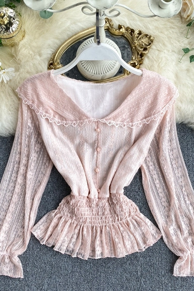 Модерна дамска риза дантела и шпиц деколте в четири цвята