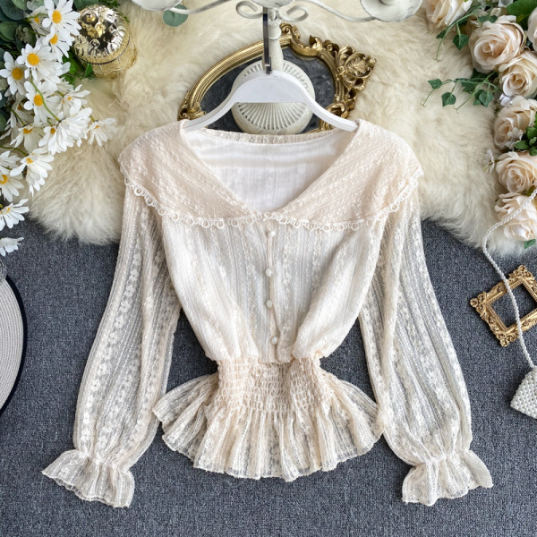 Модерна дамска риза дантела и шпиц деколте в четири цвята