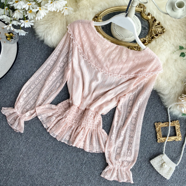 Модерна дамска риза дантела и шпиц деколте в четири цвята