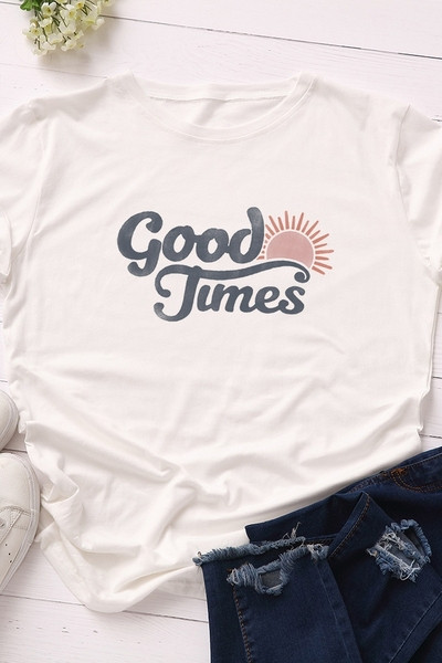 Γυναικεία T-shirt με πολύχρωμη επιγραφή και στρογγυλό ντεκολτέ σε διάφορα χρώματα