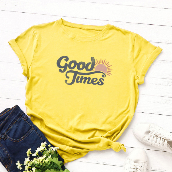 Γυναικεία T-shirt με πολύχρωμη επιγραφή και στρογγυλό ντεκολτέ σε διάφορα χρώματα