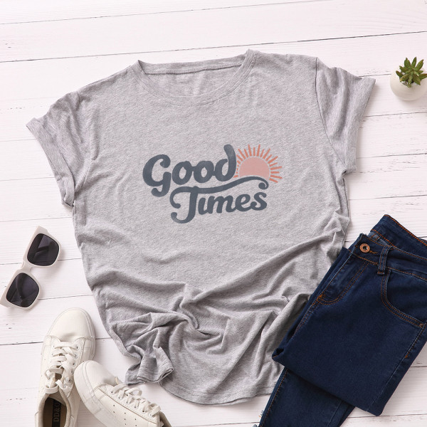 Γυναικεία T-shirt με πολύχρωμη επιγραφή και στρογγυλό ντεκολτέ σε διάφορα χρώματα