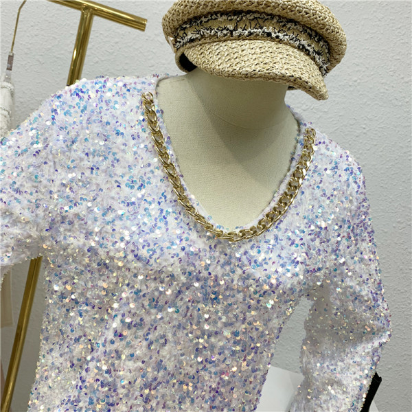 Γυναικείο πουλόβερ με  γυαλιστερό εφε  με πούλιες και μεταλλικό ντεκολτέ σε τρία χρώματα