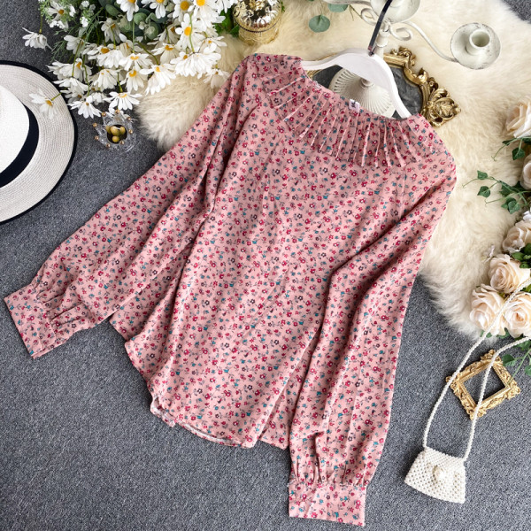 Стилна дамска риза от шифон с флорален десен и дълъг ръкав