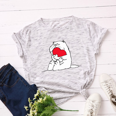 Модерна дамска тениска с цветна апликация и обло деколте в няколко цвята