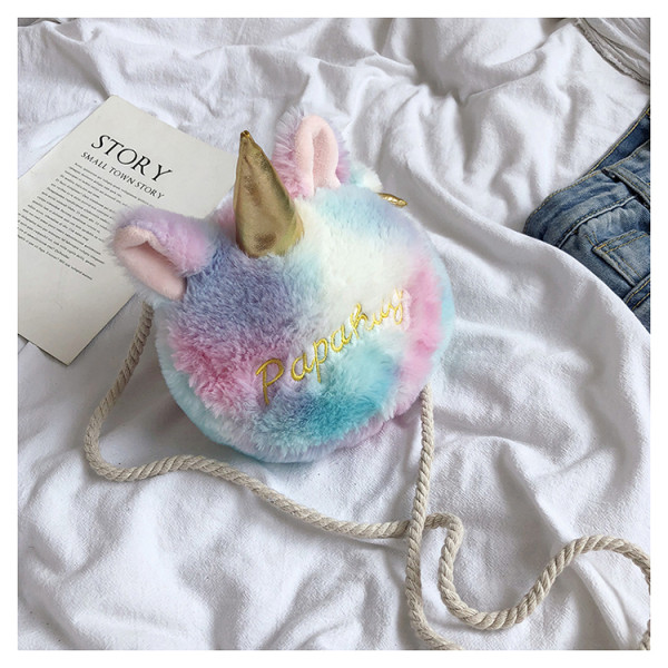 Детска чанта за рамо в кръгла форма и 3D елементи на еднорог 