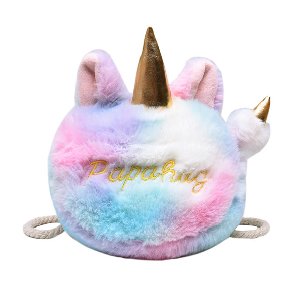 Детска чанта за рамо в кръгла форма и 3D елементи на еднорог 