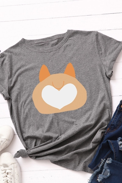 Moodne mitmes värvitoonis värvilise aplikatsiooni ja ümara kaelusega naiste T-särk