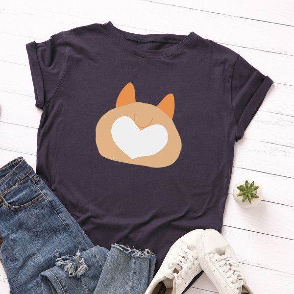 Moodne mitmes värvitoonis värvilise aplikatsiooni ja ümara kaelusega naiste T-särk