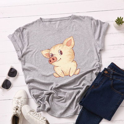 Дамска ежедневна тениска с цветна апликация и обло деколте в няколко цвята