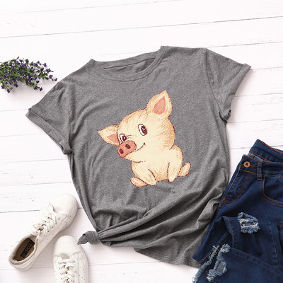 Дамска ежедневна тениска с цветна апликация и обло деколте в няколко цвята