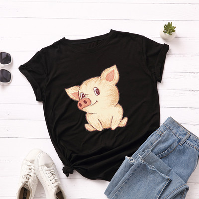 Дамска ежедневна тениска с цветна апликация и обло деколте в няколко цвята