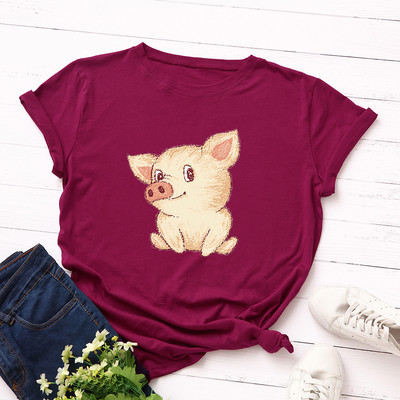 Дамска ежедневна тениска с цветна апликация и обло деколте в няколко цвята