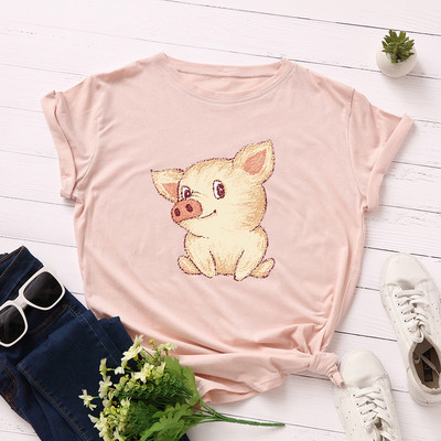 Дамска ежедневна тениска с цветна апликация и обло деколте в няколко цвята