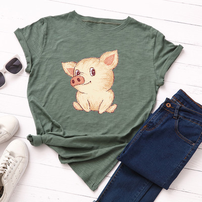 Дамска ежедневна тениска с цветна апликация и обло деколте в няколко цвята