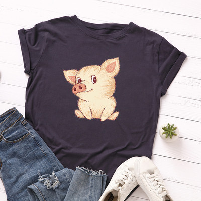 Дамска ежедневна тениска с цветна апликация и обло деколте в няколко цвята