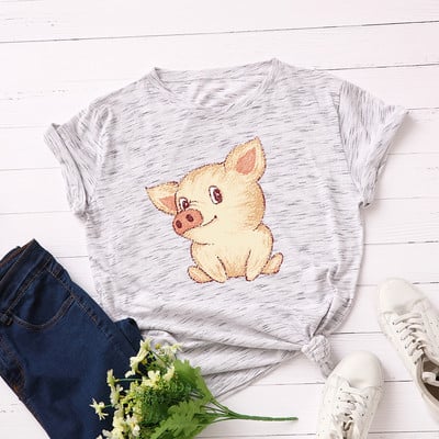 Дамска ежедневна тениска с цветна апликация и обло деколте в няколко цвята