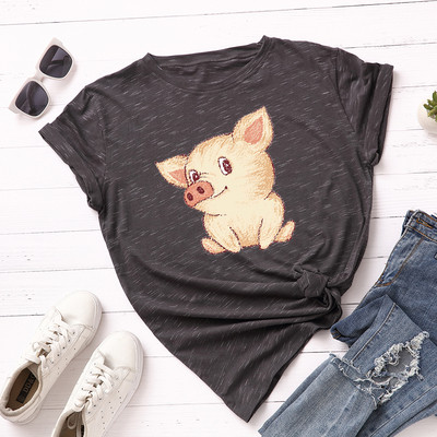 Дамска ежедневна тениска с цветна апликация и обло деколте в няколко цвята