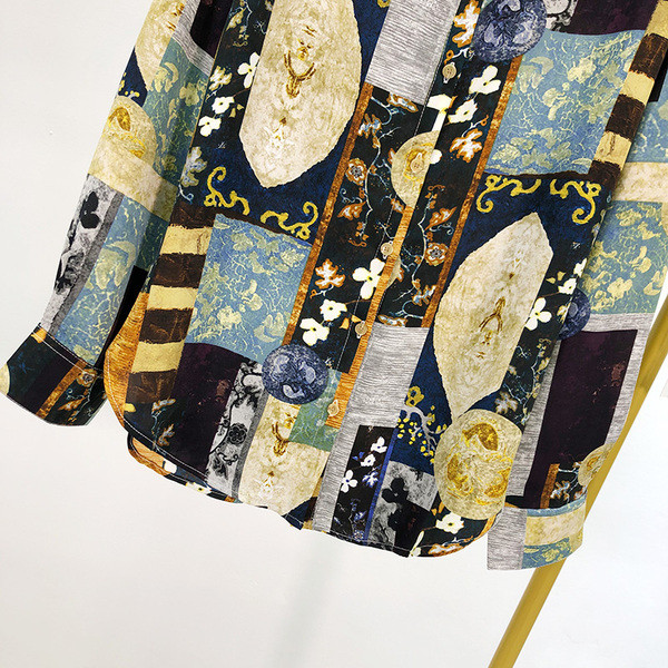 Дамска риза с класическа яка и копчета с шарен  десен