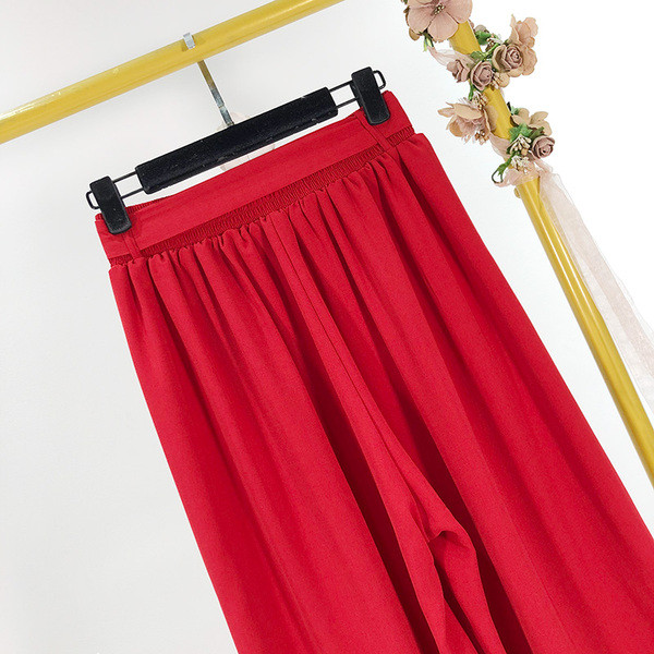 Дълъг и широк пола-панталон с висока талия и колан