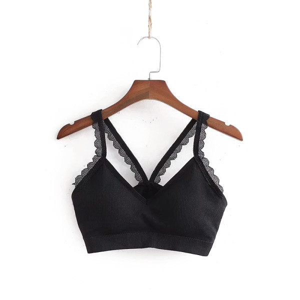 Късо дамско бюстие с тънки презрамки и дантела 