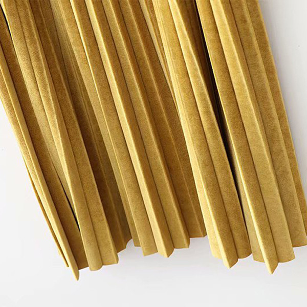 Дамска плисирана пола от кадифе с висока талия в жълт и зелен цвят