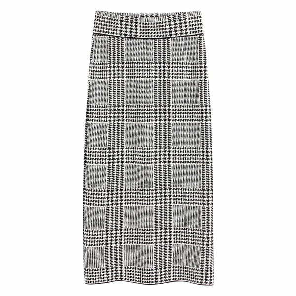 Дълга плетена карирана пола с висока талия