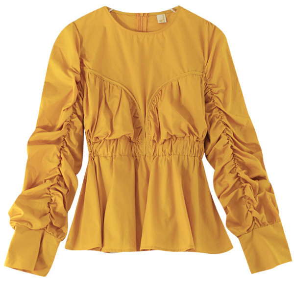 Модерна дамска блуза с плисирани ръкави и цип на гърба в пет цвята