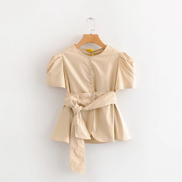 Uue mudeli asümmeetriline lühikeste varrukate ja nööpidega kevadsärk