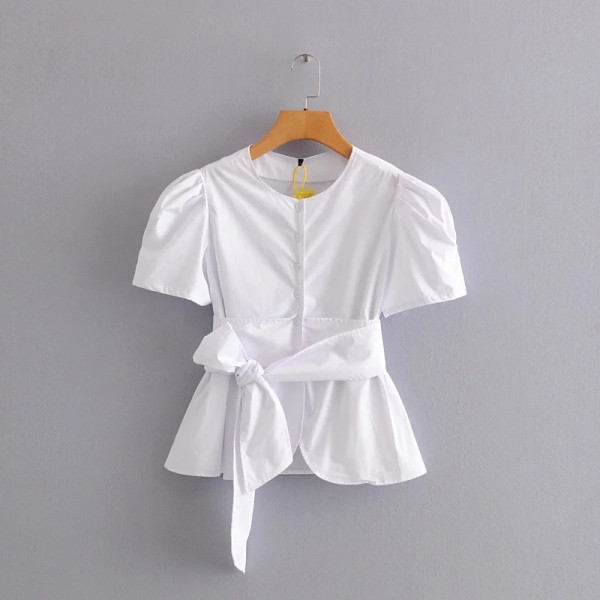 Uue mudeli asümmeetriline lühikeste varrukate ja nööpidega kevadsärk