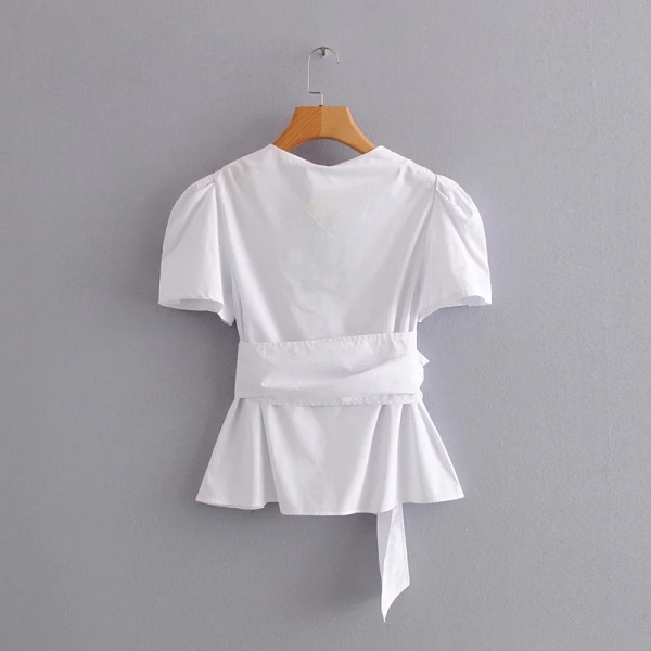 Uue mudeli asümmeetriline lühikeste varrukate ja nööpidega kevadsärk