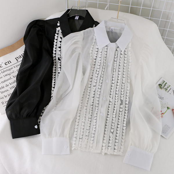 Модерна дамска риза с класическа яка и дълъг ръкав 