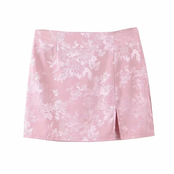 Къса дамска пола с цепка и висока талия 