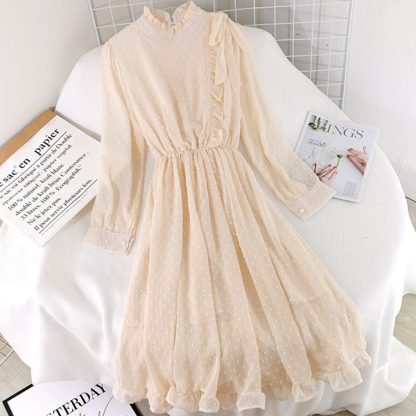 Модерна дамска рокля с дълъг ръкав и панделка в четири цвята