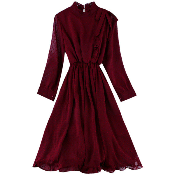 Модерна дамска рокля с дълъг ръкав и панделка в четири цвята