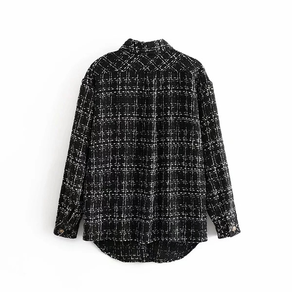 Нов модел дамска карирана риза с джобове и копчета в черен и розов цвят