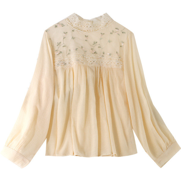 Moodne naiste särk tikandi ja kõrge kraega neljas värvitoonis