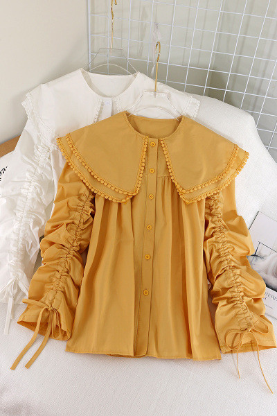 Модерна дамска риза с копчета и връзки на ръкавите в два цвята