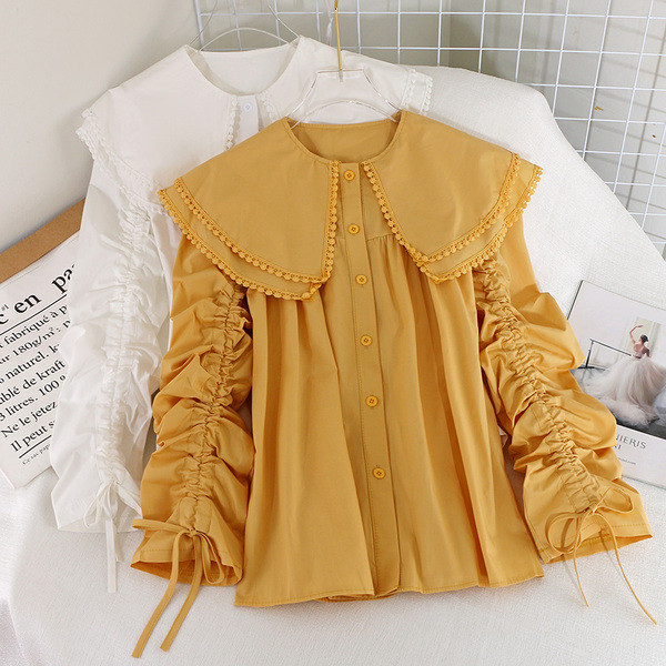 Модерна дамска риза с копчета и връзки на ръкавите в два цвята