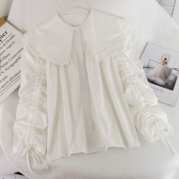 Модерна дамска риза с копчета и връзки на ръкавите в два цвята