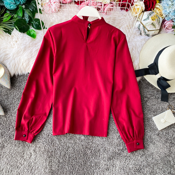 Стилна дамска риза с дълъг ръкав и завръзваща се яка в различни цветове