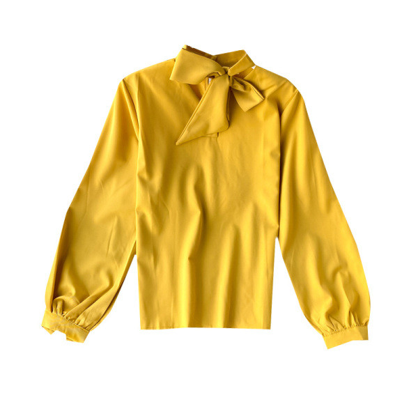 Стилна дамска риза с дълъг ръкав и завръзваща се яка в различни цветове