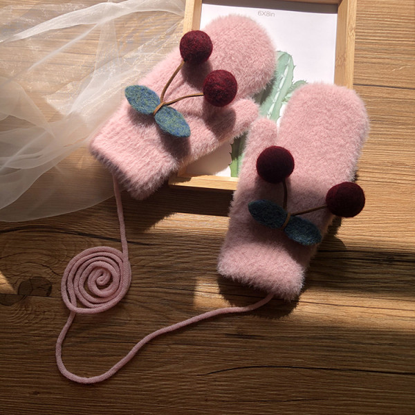 Moodsad naiste sõrmedeta sulekindad 3D kirsielemendi ja kaelasidemega