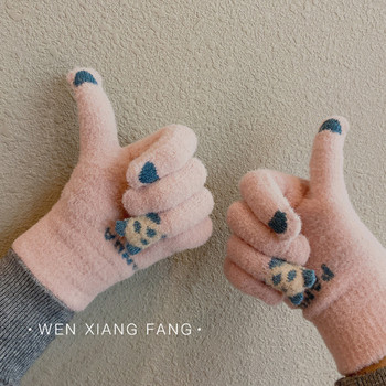Детски зимни ръкавици с бродерия и надпис панда в четири цвята 