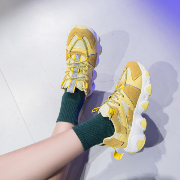 Актуални дамски маратонки с груба подметка в черен ,бял и розов и жълт цвят 