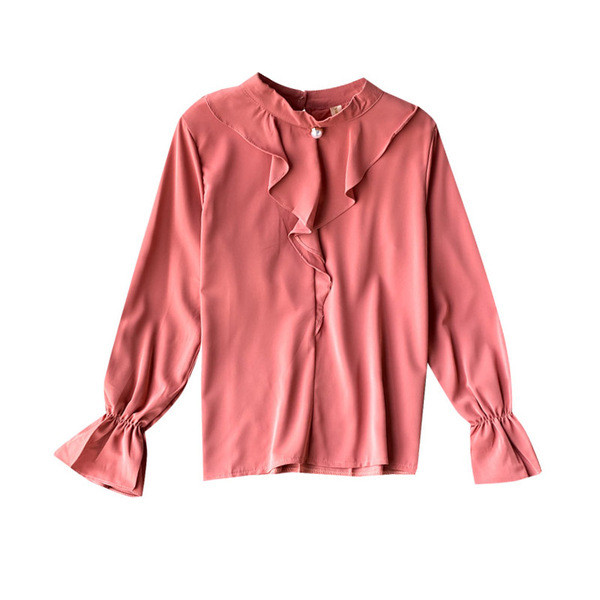 Moodne pikkade varrukate ja ovaalse kaelusega naiste särk erinevates värvides