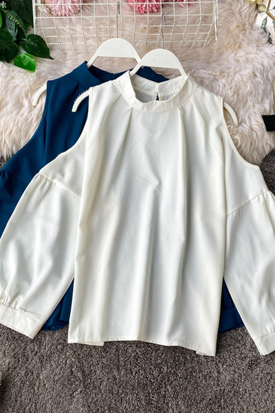 Moodne paljaste õlgade ja ovaalse kaelusega naiste särk mitmes värvitoonis