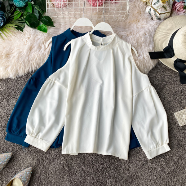 Moodne paljaste õlgade ja ovaalse kaelusega naiste särk mitmes värvitoonis